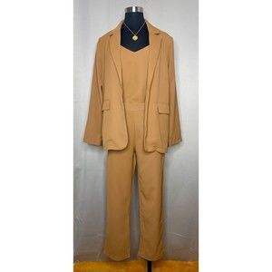 Women Brown Blazer Spaghetti Pants Set One Size Small to Medium One Button